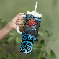 Tui Bird Kakabeak New Zealand Tumbler With Handle Clianthus Galaxy Maori Koru Pattern LT22 - Polynesian Pride