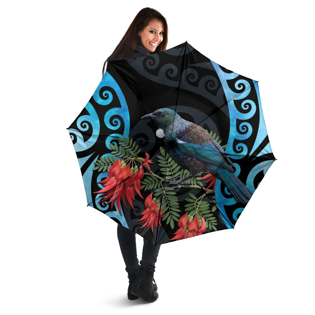 Tui Bird Kakabeak New Zealand Umbrella Clianthus Galaxy Maori Koru Pattern LT22 - Polynesian Pride