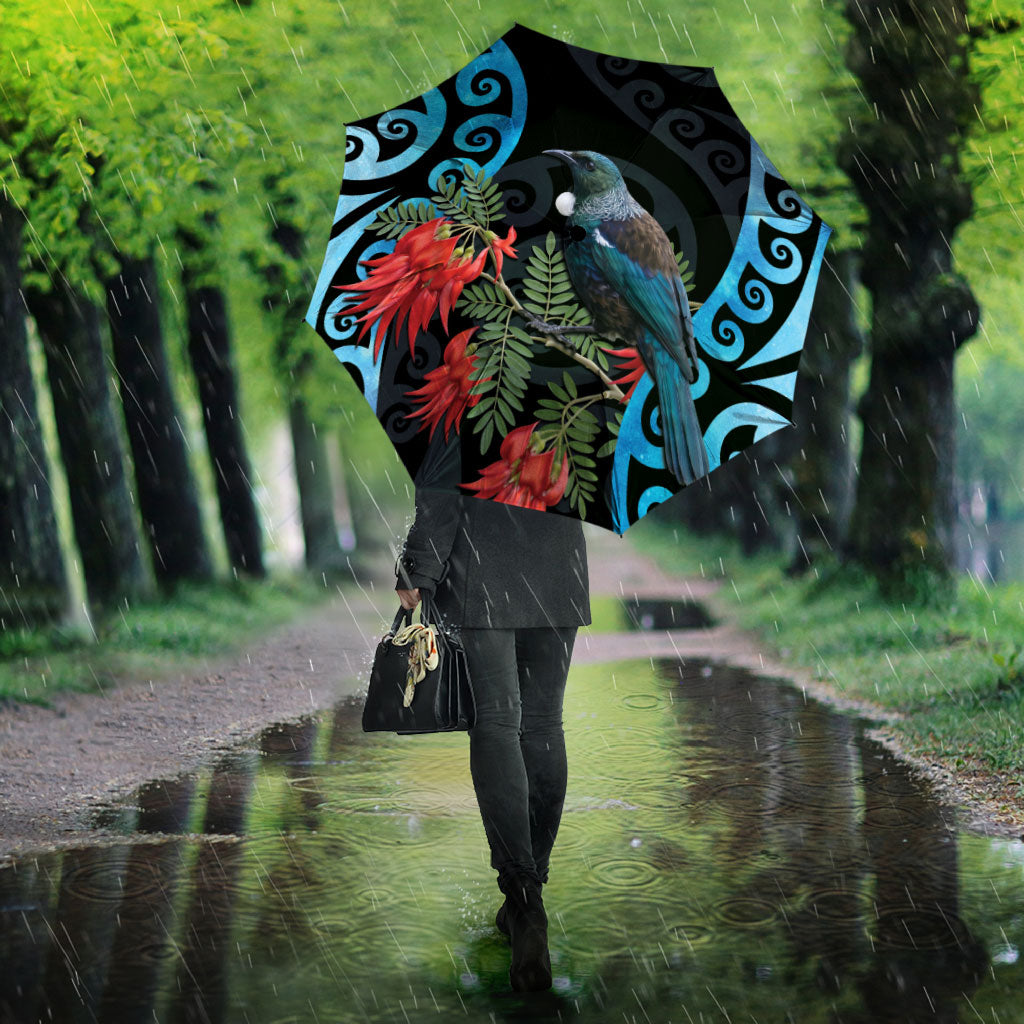 Tui Bird Kakabeak New Zealand Umbrella Clianthus Galaxy Maori Koru Pattern LT22 - Polynesian Pride