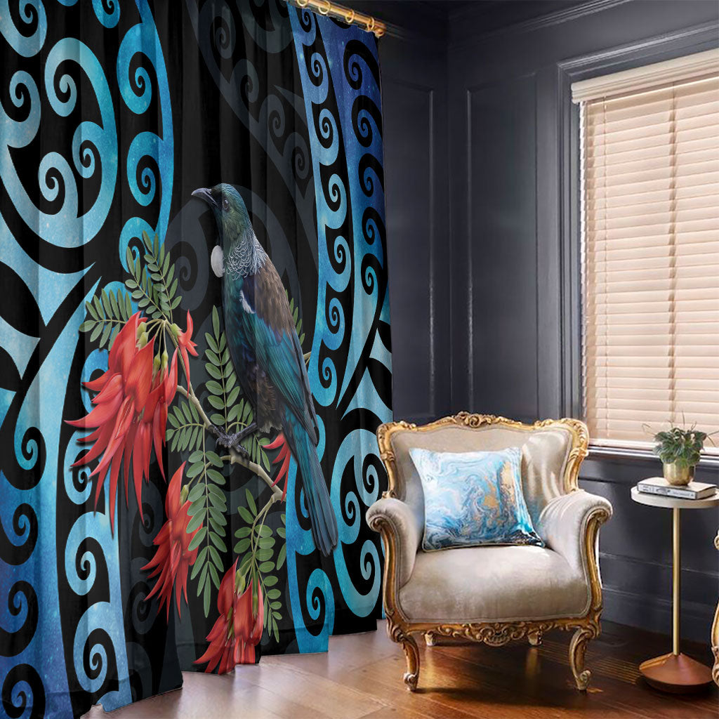 Tui Bird Kakabeak New Zealand Window Curtain Clianthus Galaxy Maori Koru Pattern LT22 - Polynesian Pride