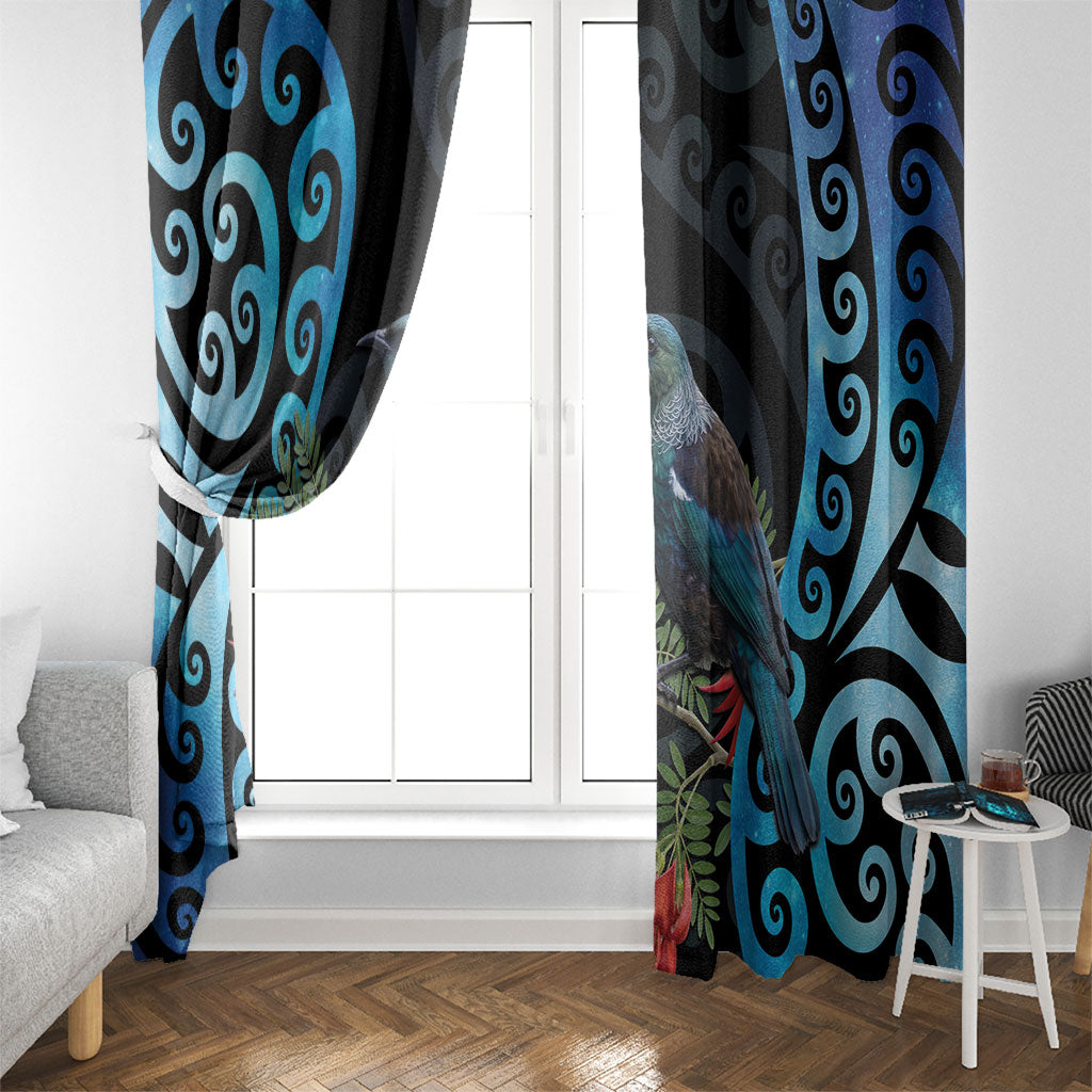 Tui Bird Kakabeak New Zealand Window Curtain Clianthus Galaxy Maori Koru Pattern LT22 - Polynesian Pride