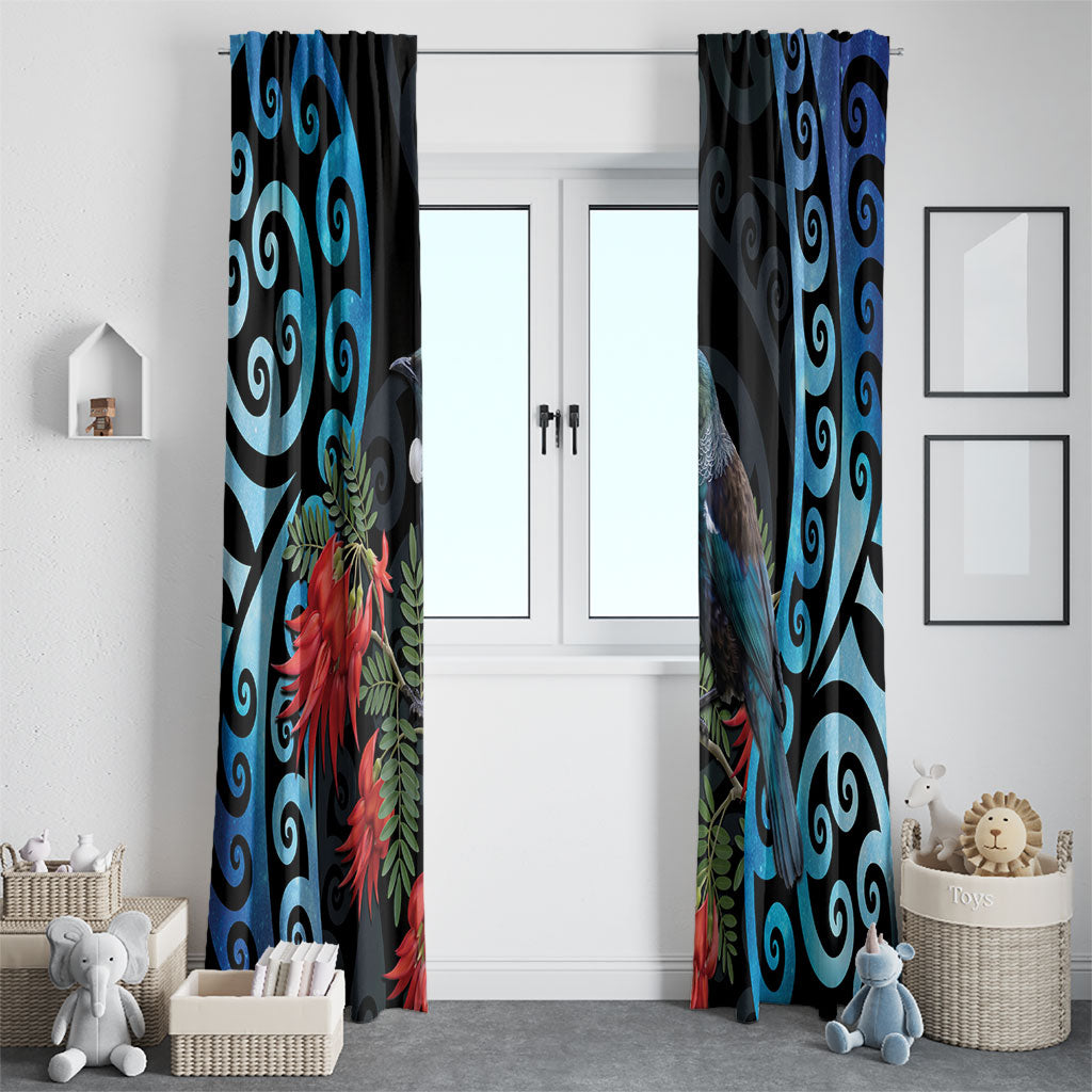 Tui Bird Kakabeak New Zealand Window Curtain Clianthus Galaxy Maori Koru Pattern LT22 - Polynesian Pride