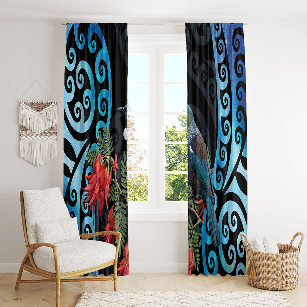 Tui Bird Kakabeak New Zealand Window Curtain Clianthus Galaxy Maori Koru Pattern LT22 - Polynesian Pride