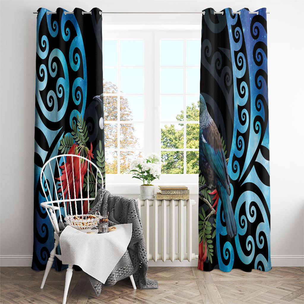 Tui Bird Kakabeak New Zealand Window Curtain Clianthus Galaxy Maori Koru Pattern LT22 - Polynesian Pride