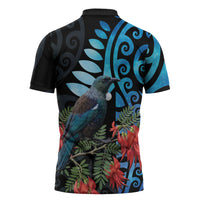 Tui Bird Kakabeak New Zealand Zipper Polo Shirt Clianthus Galaxy Maori Koru Pattern LT22 - Polynesian Pride