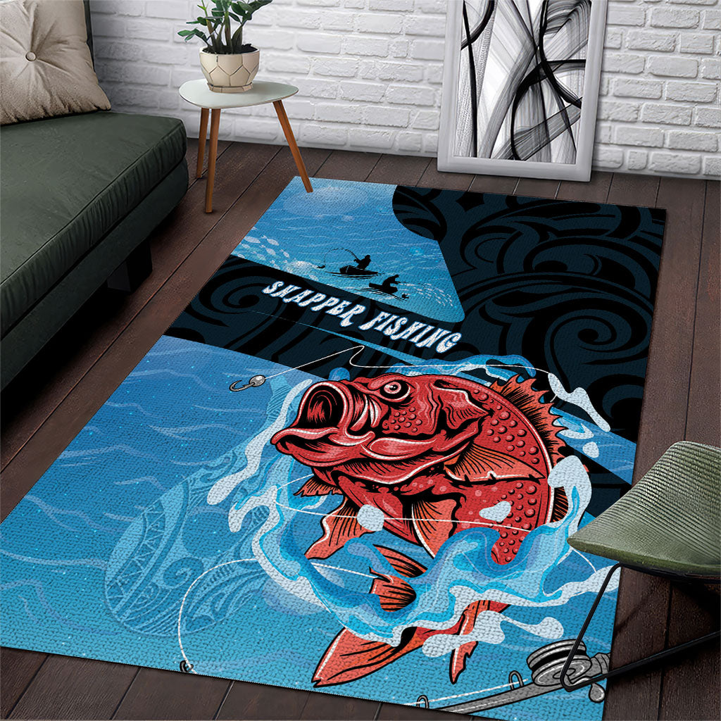Snapper Fishing New Zealand Area Rug Tamure Fish Hook Maori Pattern LT22 Blue - Polynesian Pride