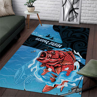 Snapper Fishing New Zealand Area Rug Tamure Fish Hook Maori Pattern LT22 Blue - Polynesian Pride
