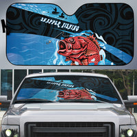 Snapper Fishing New Zealand Auto Sun Shade Tamure Fish Hook Maori Pattern LT22 Blue - Polynesian Pride