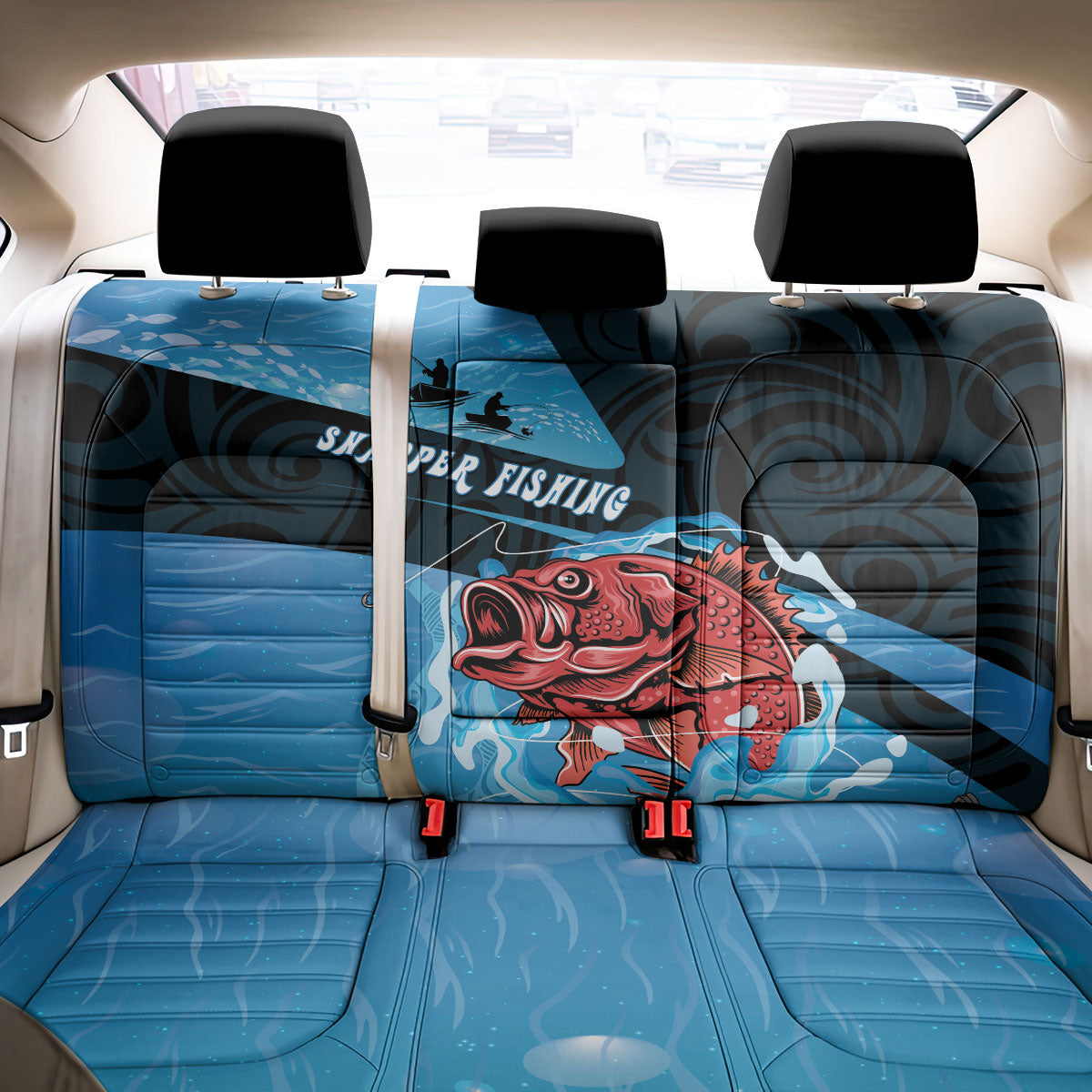 Snapper Fishing New Zealand Back Car Seat Cover Tamure Fish Hook Maori Pattern LT22 - Polynesian Pride