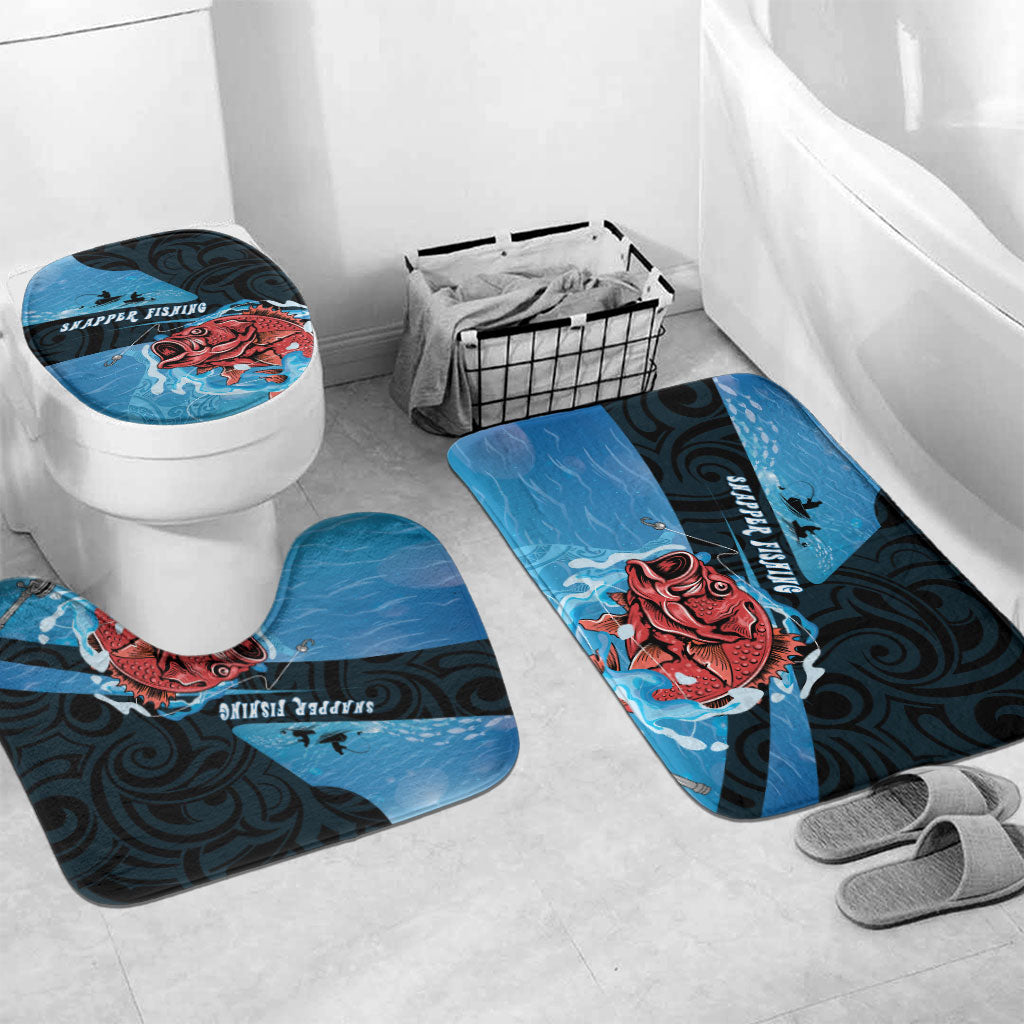 Snapper Fishing New Zealand Bathroom Set Tamure Fish Hook Maori Pattern LT22 Mat Set Only (3 pcs) One Size Blue - Polynesian Pride