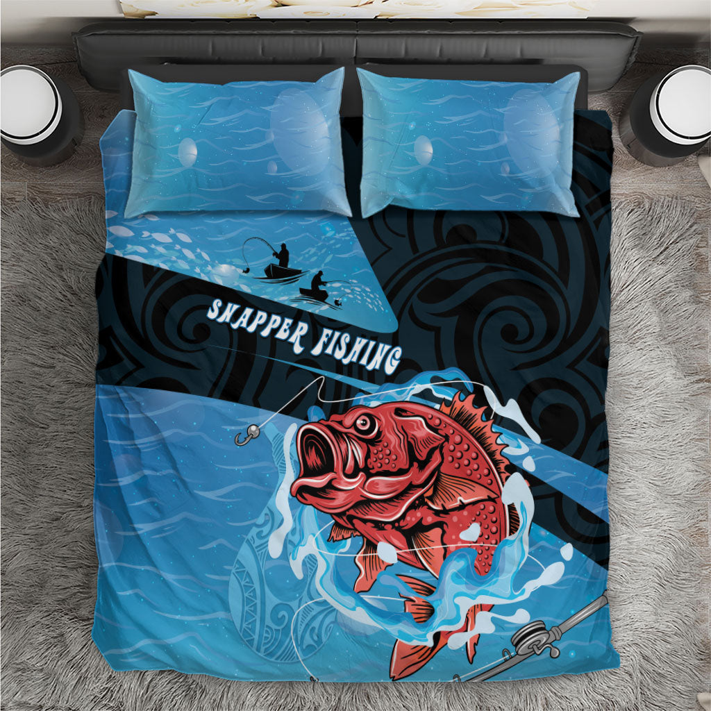 Snapper Fishing New Zealand Bedding Set Tamure Fish Hook Maori Pattern LT22 Blue - Polynesian Pride
