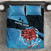 Snapper Fishing New Zealand Bedding Set Tamure Fish Hook Maori Pattern LT22 Blue - Polynesian Pride