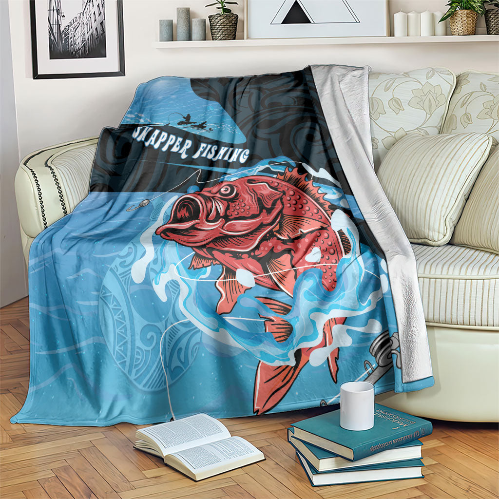 Snapper Fishing New Zealand Blanket Tamure Fish Hook Maori Pattern LT22 Blue - Polynesian Pride