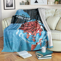 Snapper Fishing New Zealand Blanket Tamure Fish Hook Maori Pattern LT22 Blue - Polynesian Pride
