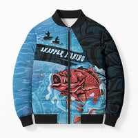 Personalised Snapper Fishing New Zealand Bomber Puffer Jacket Tamure Fish Hook Maori Pattern LT22 Unisex Blue - Polynesian Pride