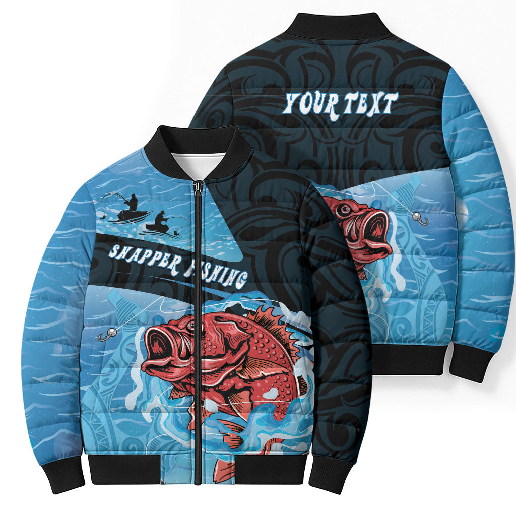 Personalised Snapper Fishing New Zealand Bomber Puffer Jacket Tamure Fish Hook Maori Pattern LT22 - Polynesian Pride