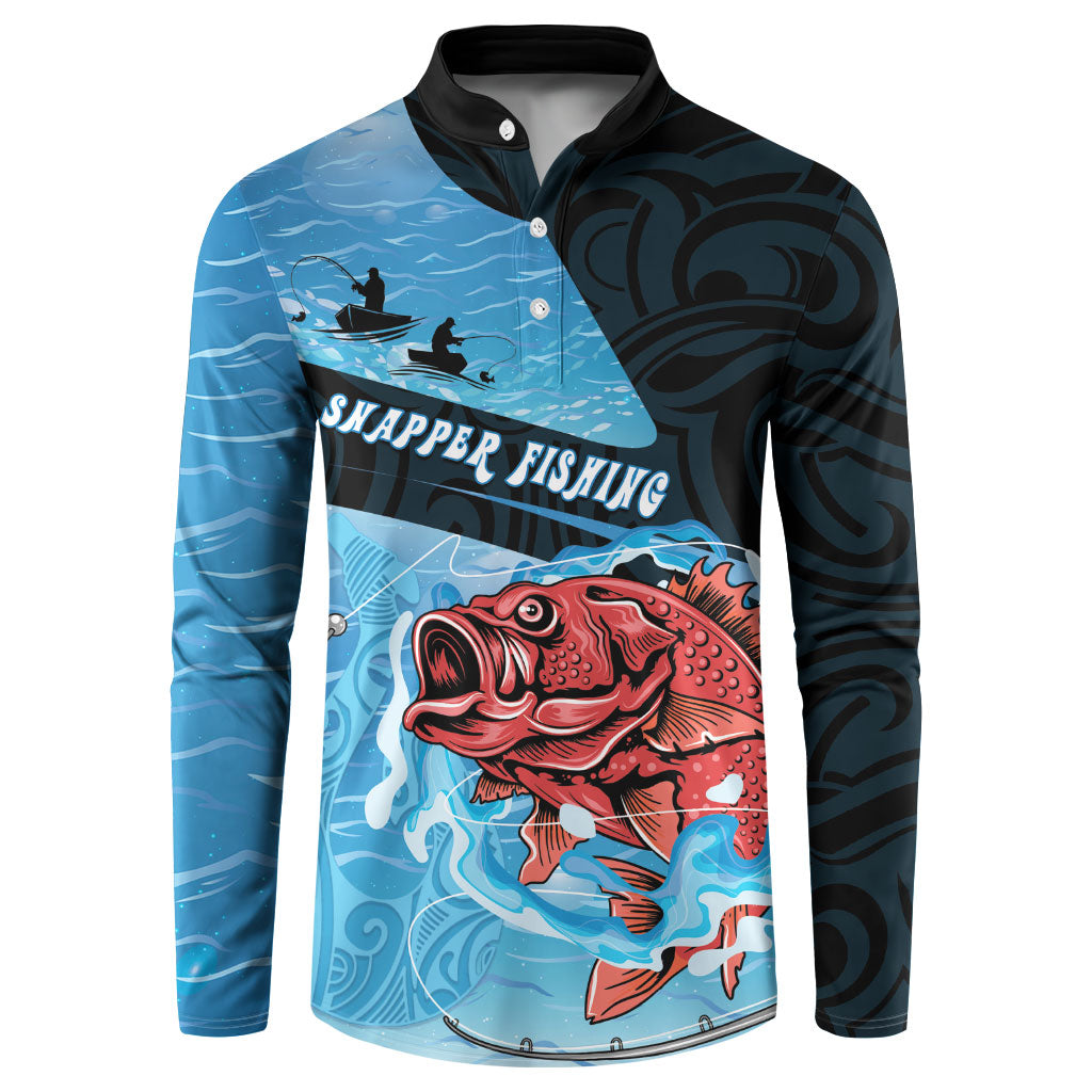 Personalised Snapper Fishing New Zealand Button Sweatshirt Tamure Fish Hook Maori Pattern LT22 Blue - Polynesian Pride