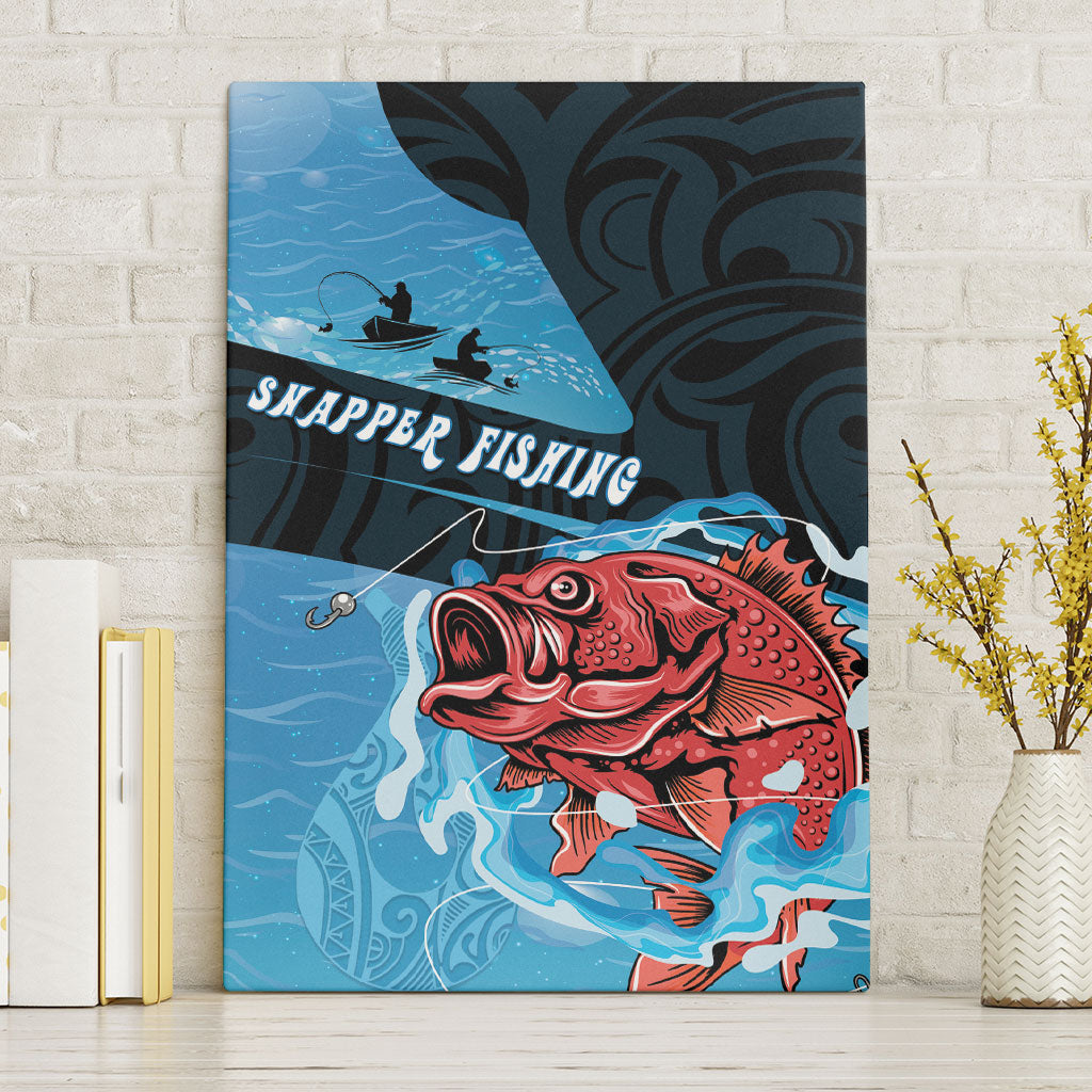 Snapper Fishing New Zealand Canvas Wall Art Tamure Fish Hook Maori Pattern LT22 Without Frame Blue - Polynesian Pride