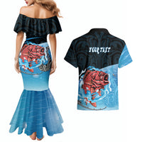 Personalised Snapper Fishing New Zealand Couples Matching Mermaid Dress and Hawaiian Shirt Tamure Fish Hook Maori Pattern