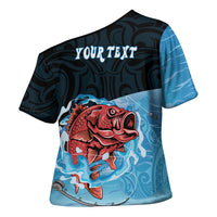 Personalised Snapper Fishing New Zealand Cross Shoulder Shirt Tamure Fish Hook Maori Pattern LT22 - Polynesian Pride