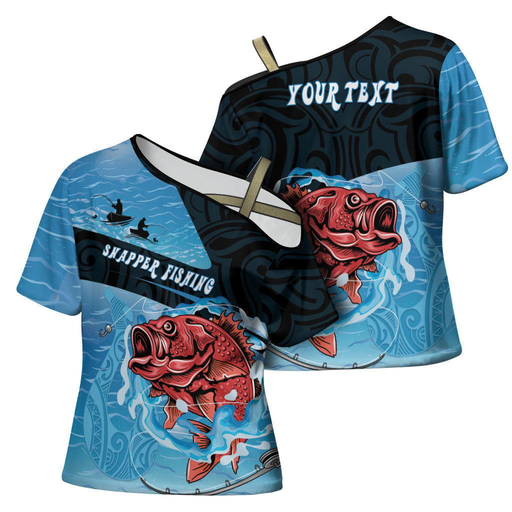 Personalised Snapper Fishing New Zealand Cross Shoulder Shirt Tamure Fish Hook Maori Pattern LT22 - Polynesian Pride