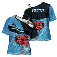 Personalised Snapper Fishing New Zealand Cross Shoulder Shirt Tamure Fish Hook Maori Pattern LT22 - Polynesian Pride
