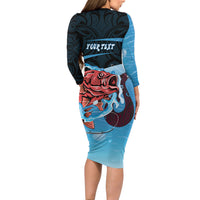 Personalised Snapper Fishing New Zealand Family Matching Long Sleeve Bodycon Dress and Hawaiian Shirt Tamure Fish Hook Maori Pattern