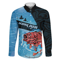 Personalised Snapper Fishing New Zealand Family Matching Off The Shoulder Long Sleeve Dress and Hawaiian Shirt Tamure Fish Hook Maori Pattern