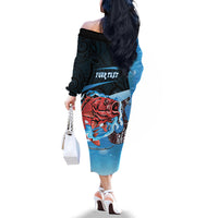 Personalised Snapper Fishing New Zealand Family Matching Off The Shoulder Long Sleeve Dress and Hawaiian Shirt Tamure Fish Hook Maori Pattern