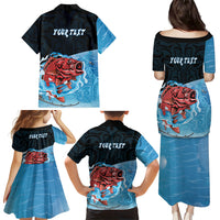 Personalised Snapper Fishing New Zealand Family Matching Puletasi and Hawaiian Shirt Tamure Fish Hook Maori Pattern