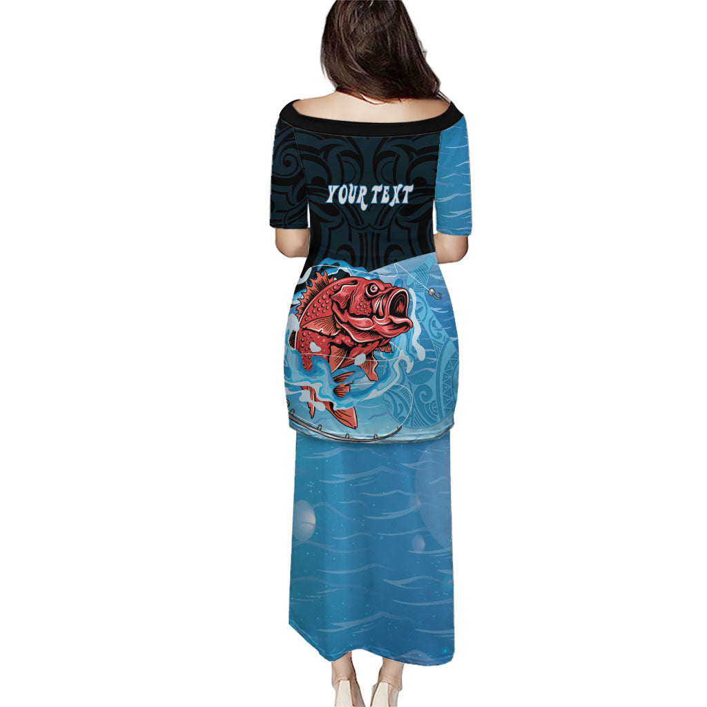 Personalised Snapper Fishing New Zealand Family Matching Puletasi and Hawaiian Shirt Tamure Fish Hook Maori Pattern