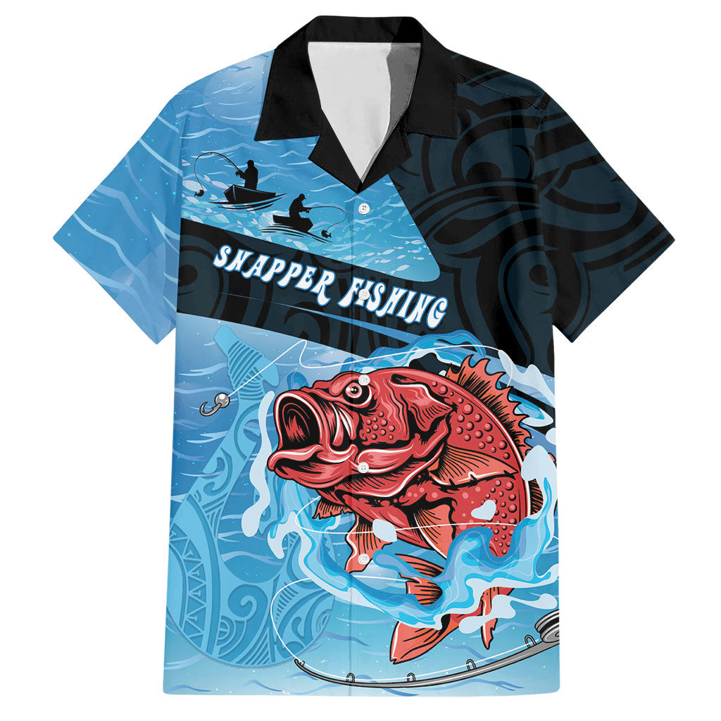 Personalised Snapper Fishing New Zealand Hawaiian Shirt Tamure Fish Hook Maori Pattern LT22 Blue - Polynesian Pride