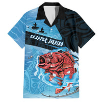 Personalised Snapper Fishing New Zealand Hawaiian Shirt Tamure Fish Hook Maori Pattern LT22 Blue - Polynesian Pride