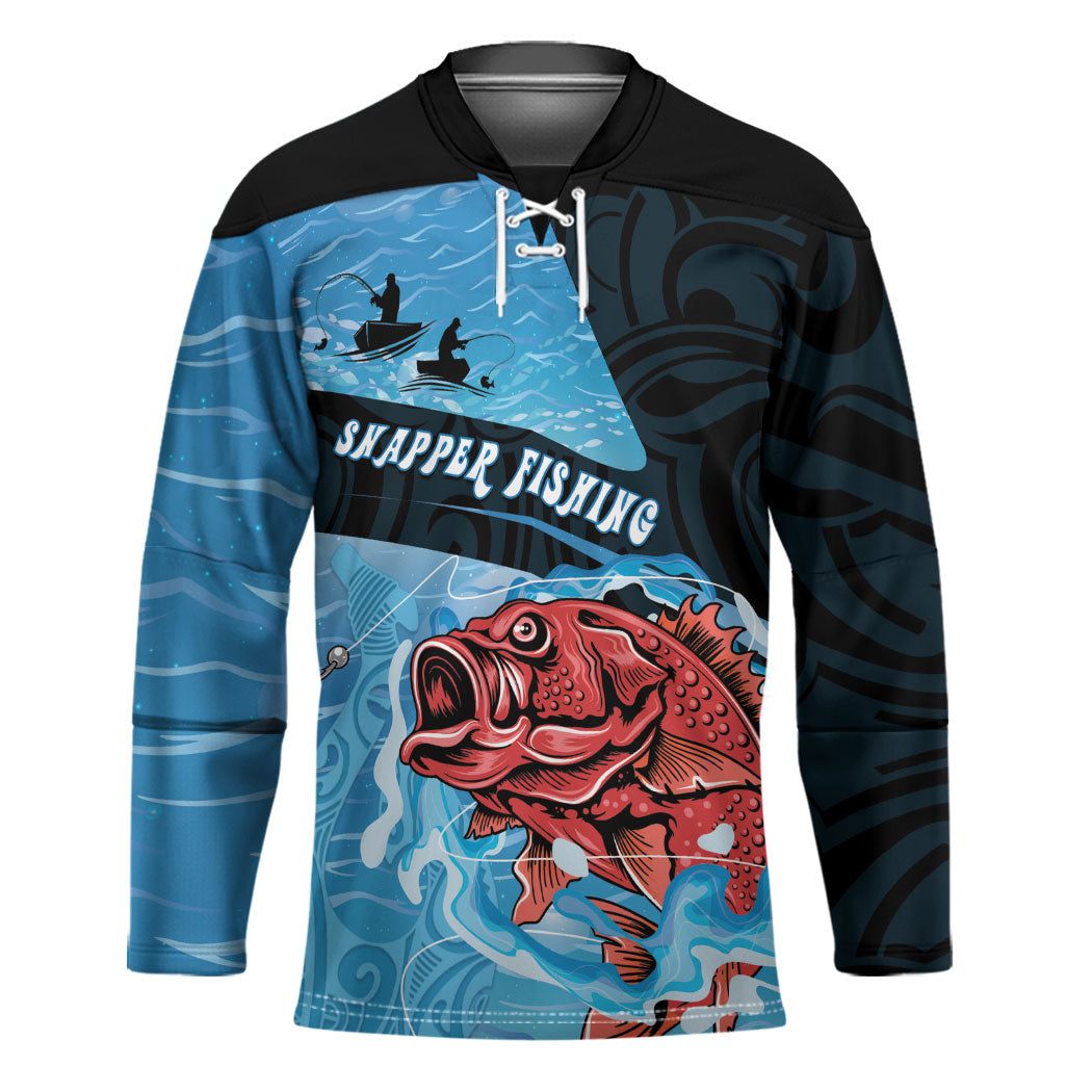Personalised Snapper Fishing New Zealand Hockey Jersey Tamure Fish Hook Maori Pattern LT22 Unisex Blue - Polynesian Pride