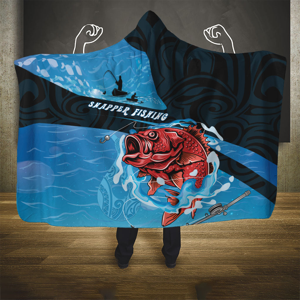 Snapper Fishing New Zealand Hooded Blanket Tamure Fish Hook Maori Pattern
