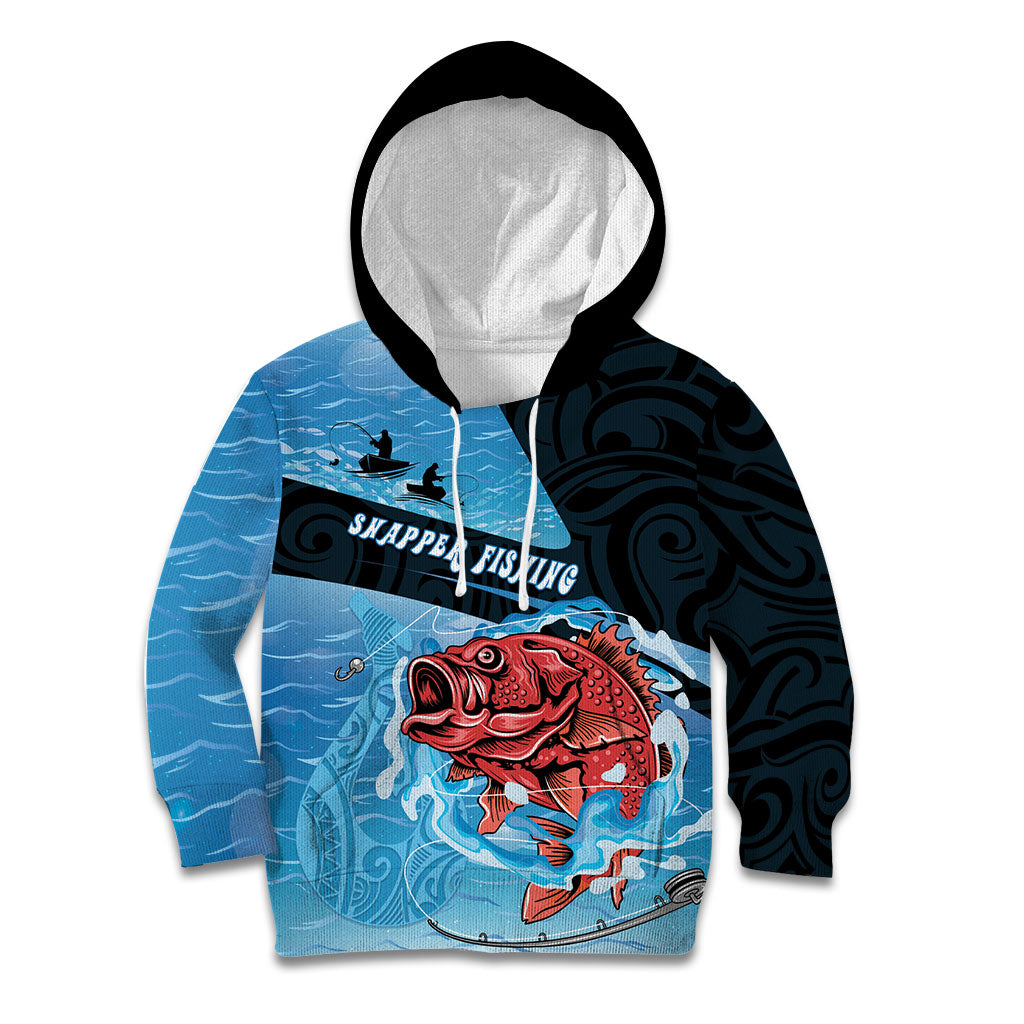 Personalised Snapper Fishing New Zealand Kid Hoodie Tamure Fish Hook Maori Pattern LT22 Hoodie Blue - Polynesian Pride