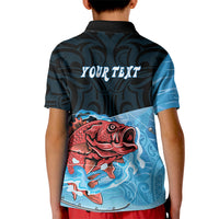 Personalised Snapper Fishing New Zealand Kid Polo Shirt Tamure Fish Hook Maori Pattern