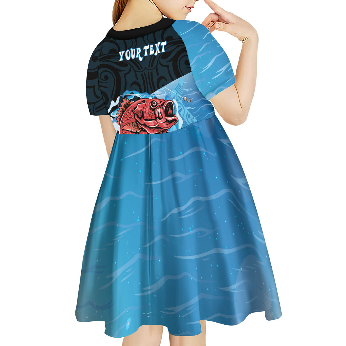Personalised Snapper Fishing New Zealand Kid Short Sleeve Dress Tamure Fish Hook Maori Pattern LT22 - Polynesian Pride