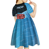 Personalised Snapper Fishing New Zealand Kid Short Sleeve Dress Tamure Fish Hook Maori Pattern LT22 - Polynesian Pride