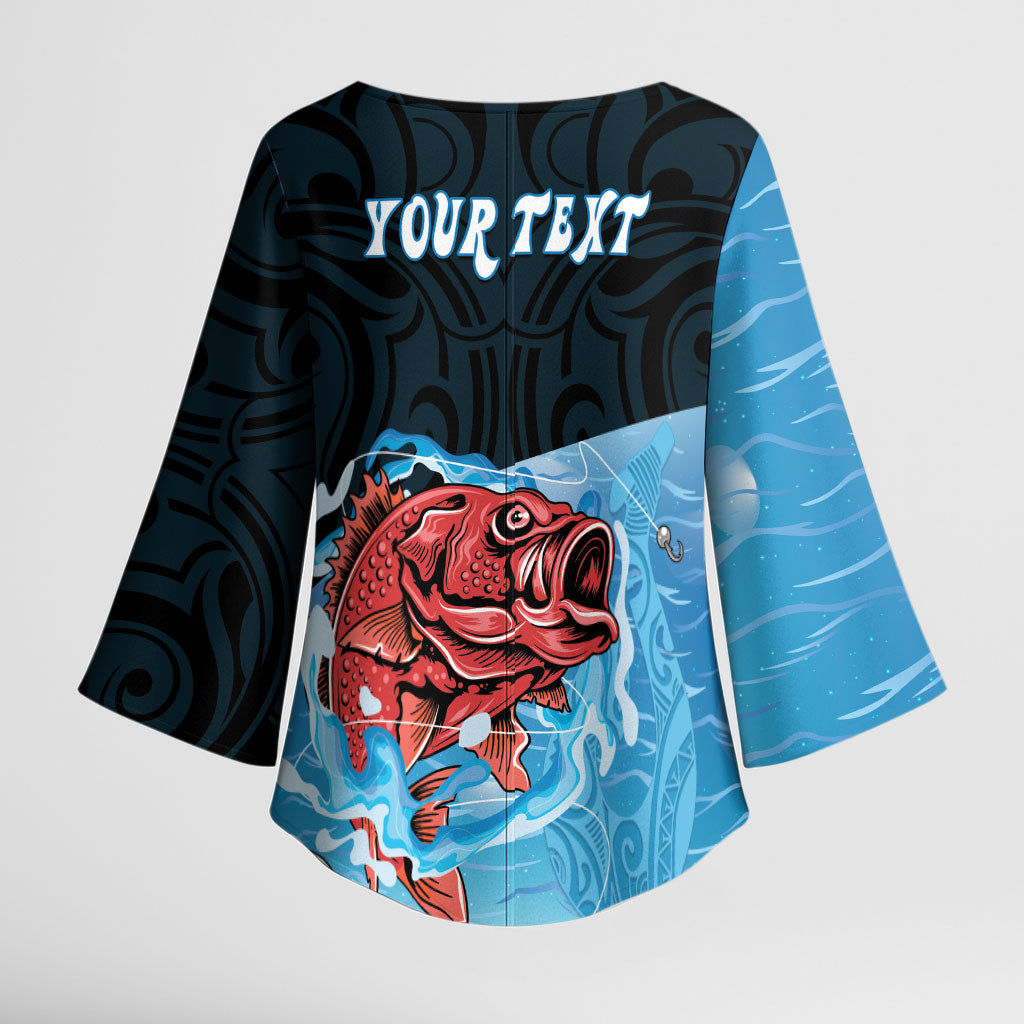 Personalised Snapper Fishing New Zealand Kimono Sleeve Blouse Tamure Fish Hook Maori Pattern LT22 - Polynesian Pride