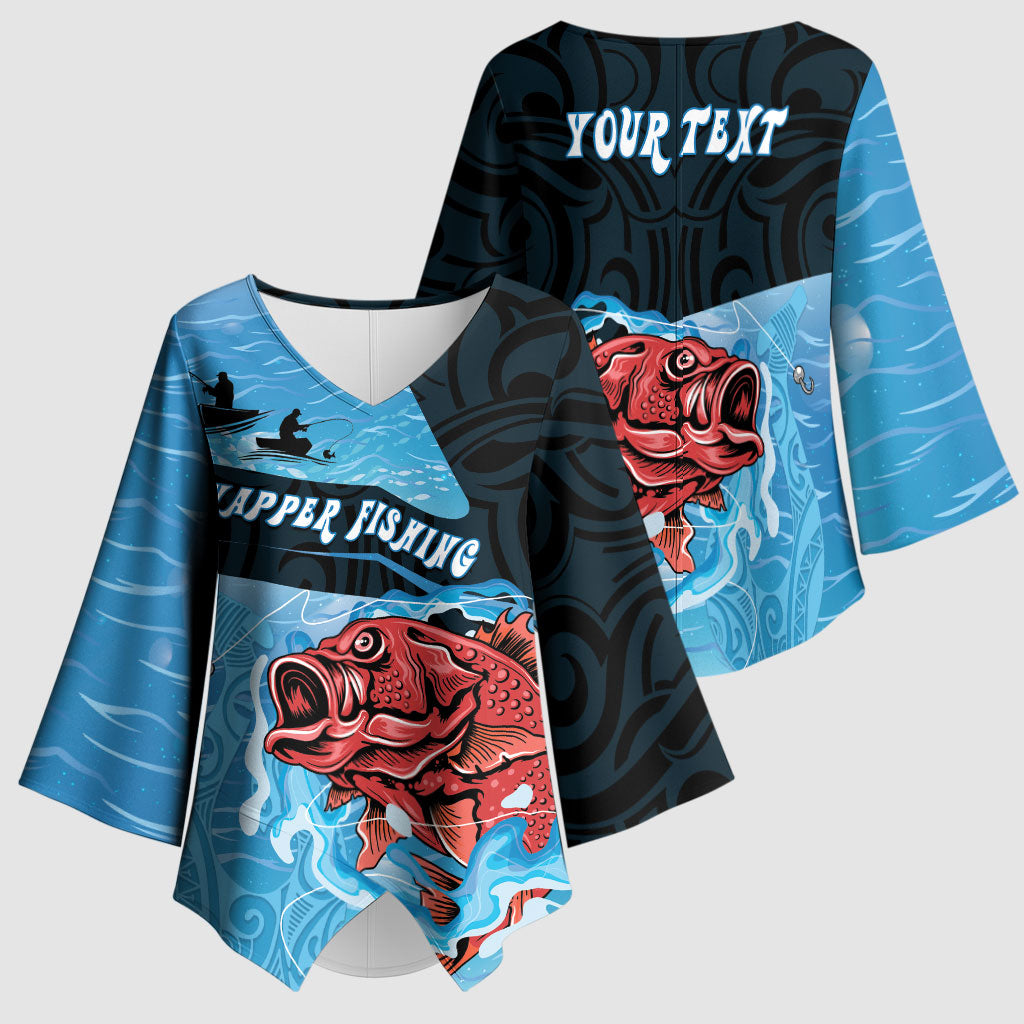 Personalised Snapper Fishing New Zealand Kimono Sleeve Blouse Tamure Fish Hook Maori Pattern LT22 - Polynesian Pride