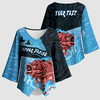 Personalised Snapper Fishing New Zealand Kimono Sleeve Blouse Tamure Fish Hook Maori Pattern LT22 - Polynesian Pride