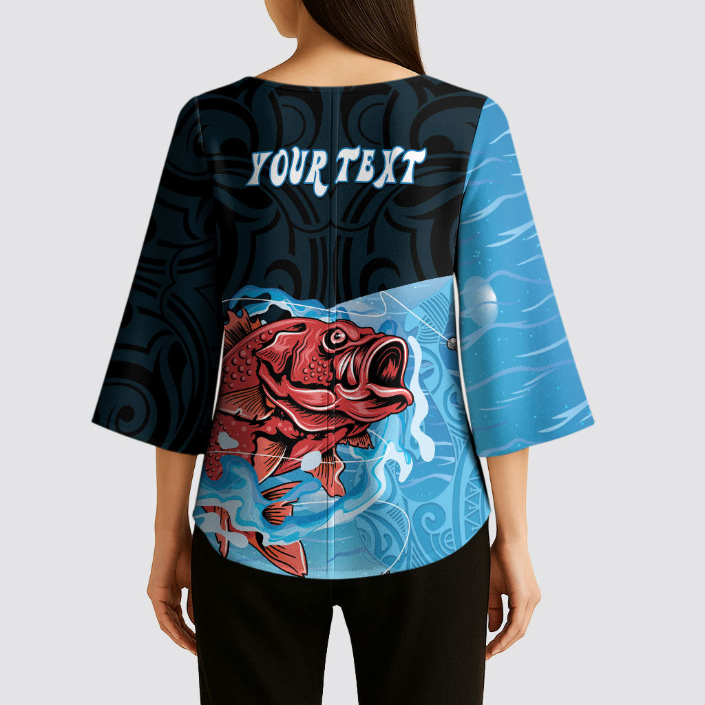 Personalised Snapper Fishing New Zealand Kimono Sleeve Blouse Tamure Fish Hook Maori Pattern LT22 - Polynesian Pride