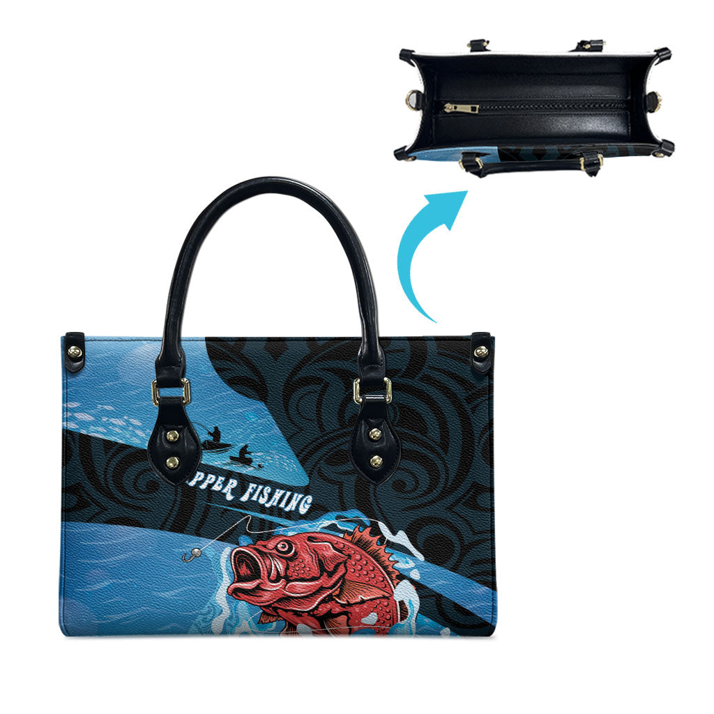 Snapper Fishing New Zealand Leather Bag Tamure Fish Hook Maori Pattern LT22 - Polynesian Pride