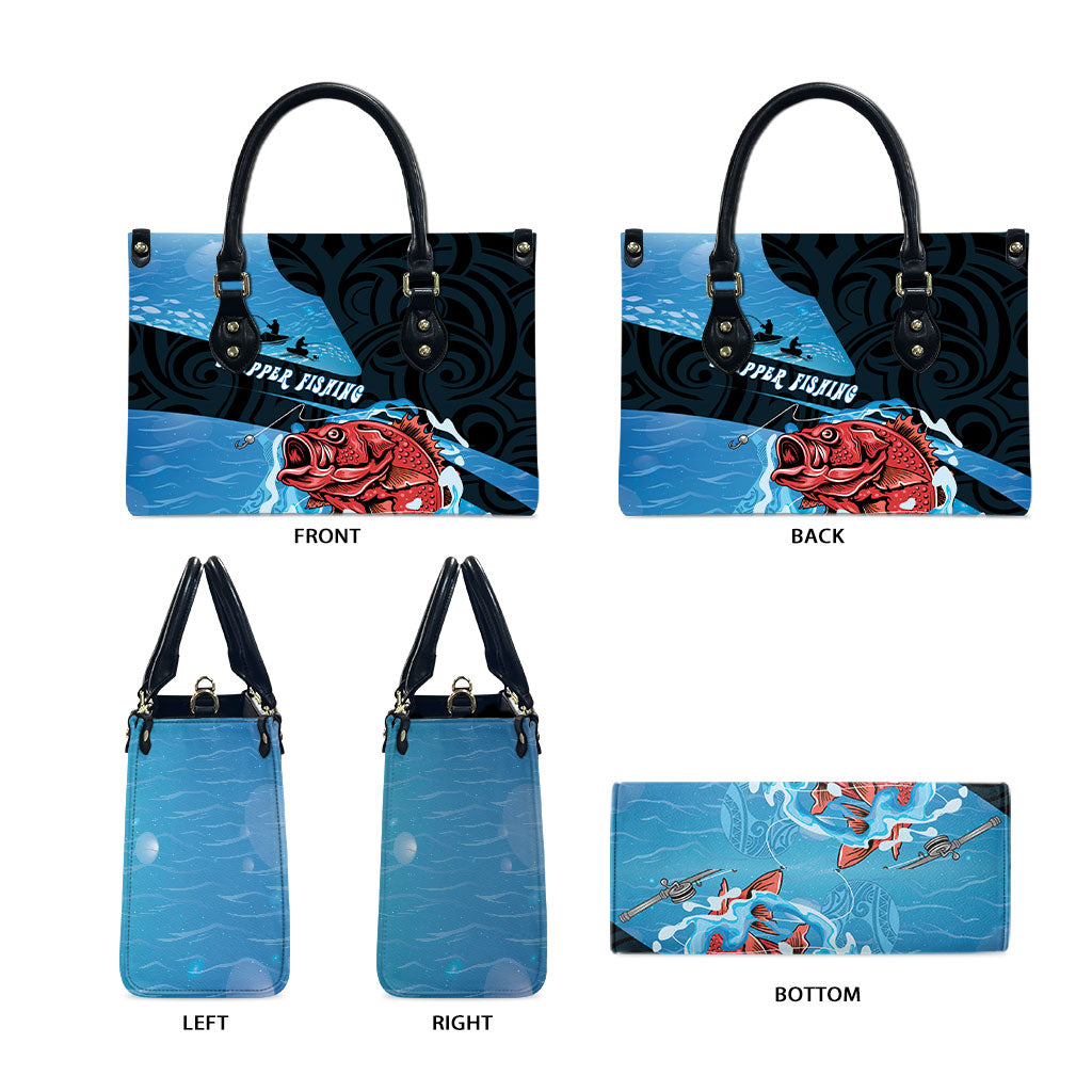 Snapper Fishing New Zealand Leather Bag Tamure Fish Hook Maori Pattern LT22 - Polynesian Pride