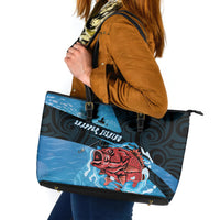 Snapper Fishing New Zealand Leather Tote Bag Tamure Fish Hook Maori Pattern LT22 Blue - Polynesian Pride