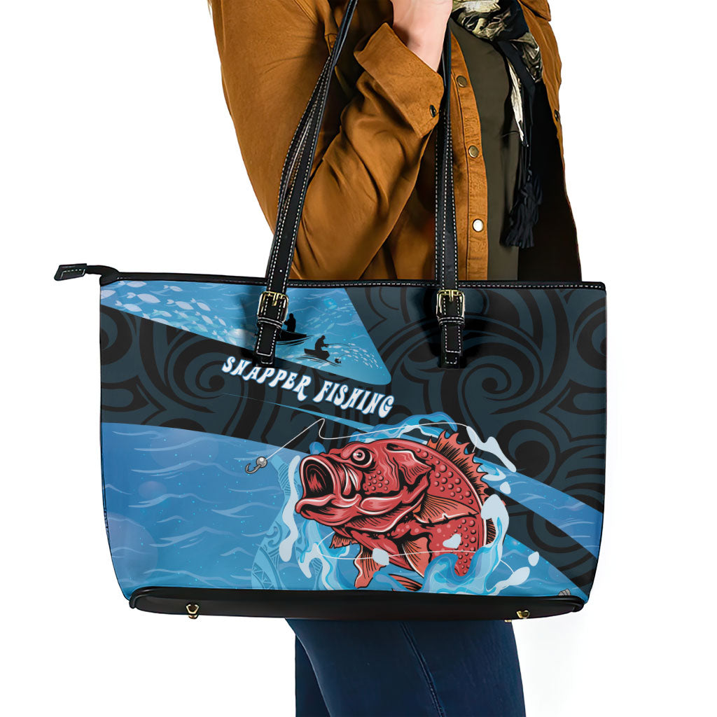 Snapper Fishing New Zealand Leather Tote Bag Tamure Fish Hook Maori Pattern LT22 - Polynesian Pride