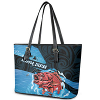 Snapper Fishing New Zealand Leather Tote Bag Tamure Fish Hook Maori Pattern LT22 - Polynesian Pride