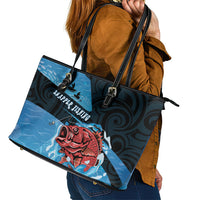 Snapper Fishing New Zealand Leather Tote Bag Tamure Fish Hook Maori Pattern LT22 - Polynesian Pride