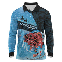 Personalised Snapper Fishing New Zealand Long Sleeve Polo Shirt Tamure Fish Hook Maori Pattern
